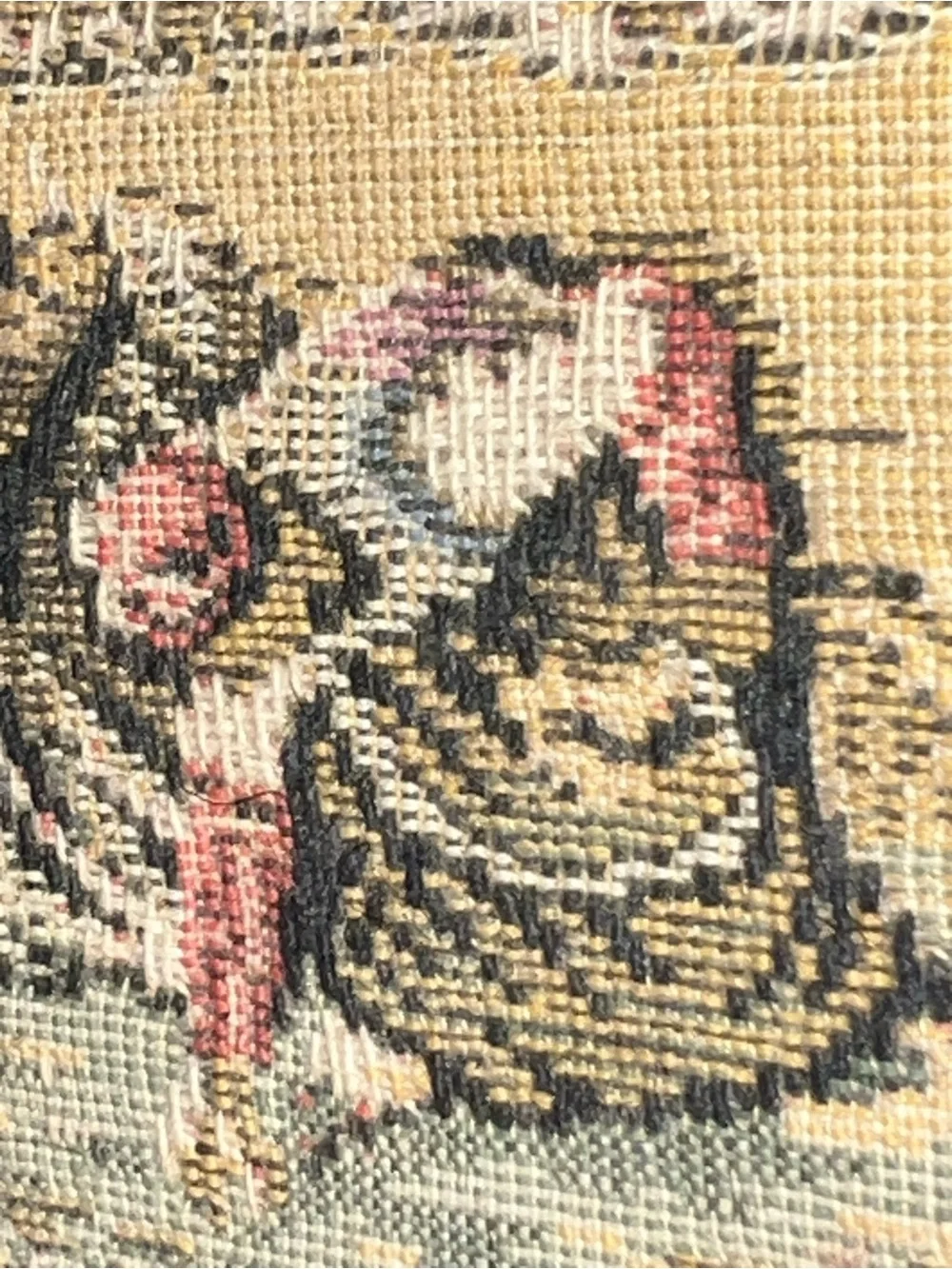 Vintage Wooden Jewelry Box Tapestry Top Yellow Velvet Lining Tray Needlepoint